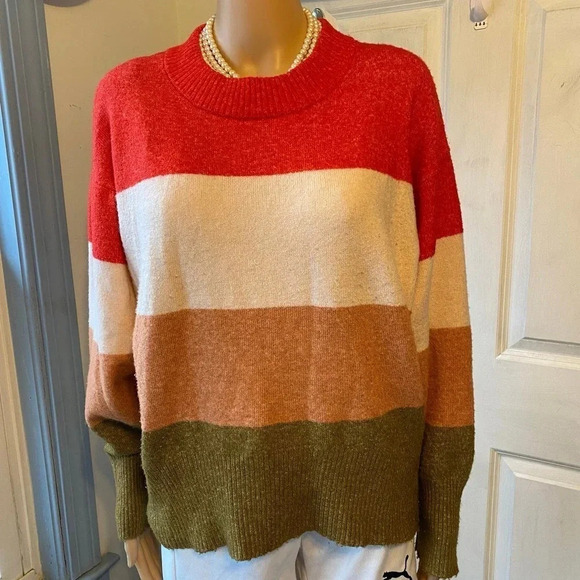 A new day Soft Cozy Estatic Color Block Sweater Women Sz S-L Oversized Stretch - Picture 5 of 6